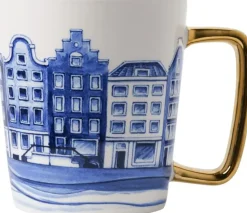 Heinen Delfts Blauw mok keramiek huisjes 8.5x9.5cm delfts blauw