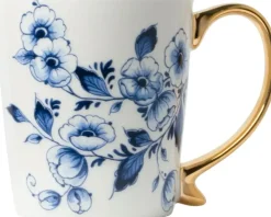 Heinen Delfts Blauw mok keramiek bloemen 8.5x9.5cm delfts blauw