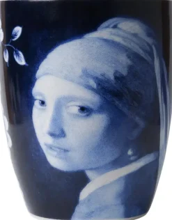 Heinen Delfts Blauw mok keramiek meisje met de parel 8.5x9.5cm delfts blauw