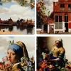 Heinen Delfts Blauw onderzetter keramiek vermeer 10x10x0.5cm delfts blauw 4 stuks