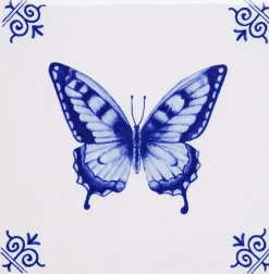 Heinen Delfts Blauw tegeltje keramiek vlinder 13x13cm delfts blauw