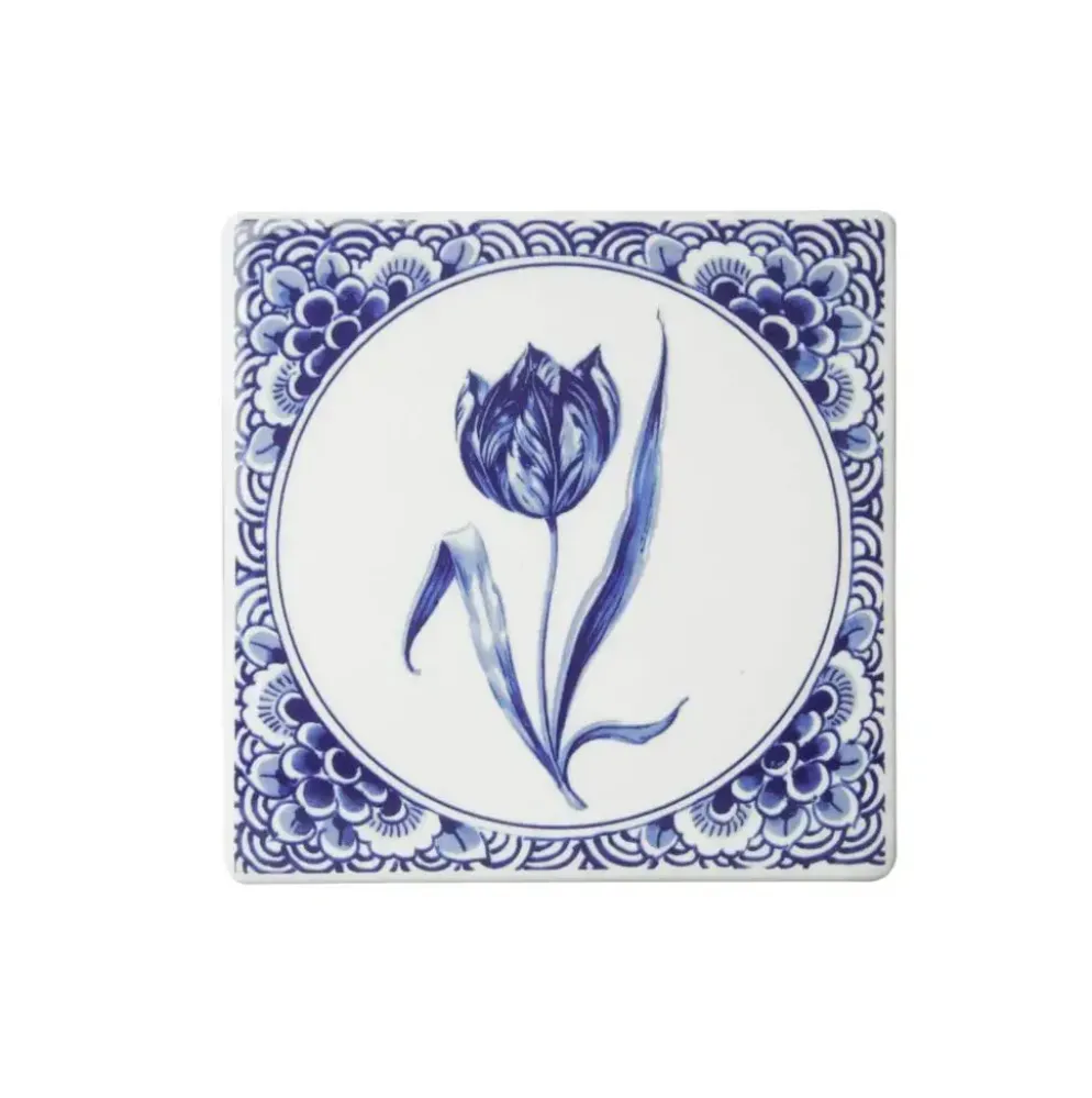 Heinen Delfts Blauw tegeltje keramiek tulp 13x13cm delfts blauw