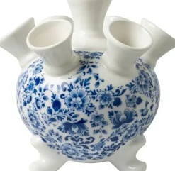 Heinen Delfts Blauw tulpenvaas keramiek op pootjes sierlijke bloem 19x17cm delfts blauw