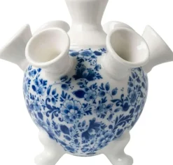 Heinen Delfts Blauw tulpenvaas keramiek op pootjes 14x14cm delfts blauw