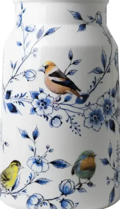 Heinen Delfts Blauw vaas melkbus keramiek bosvogels 19x30cm delfts blauw