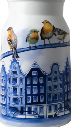 Heinen Delfts Blauw vaas melkbus keramiek grachtenpanden 19x30cm delfts blauw