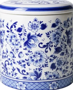 Heinen Delfts Blauw voorraadpot keramiek bloemen 11x12cm delfts blauw
