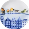Heinen Delfts Blauw wandbord keramiek bosvogels in de stad 26.5cm delfts blauw