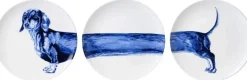 Heinen Delfts Blauw wandbord set keramiek teckel 26.5cm delfts blauw 3 stuks