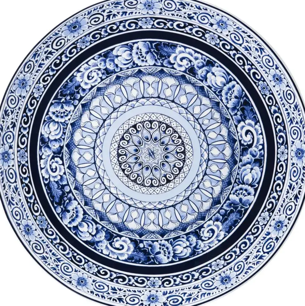 Heinen Delfts Blauw wandbord keramiek delftse mandala 42cm delfts blauw