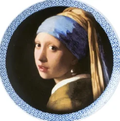 Heinen Delfts Blauw wandbord keramiek meisje met de parel 20.5cm delfts blauw