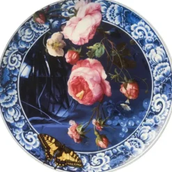 Heinen Delfts Blauw wandbord keramiek bloemen van de gouden eeuw 26.5cm delfts blauw