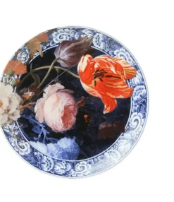 Heinen Delfts Blauw wandbord keramiek bloemen van de gouden eeuw 20.5cm delfts blauw