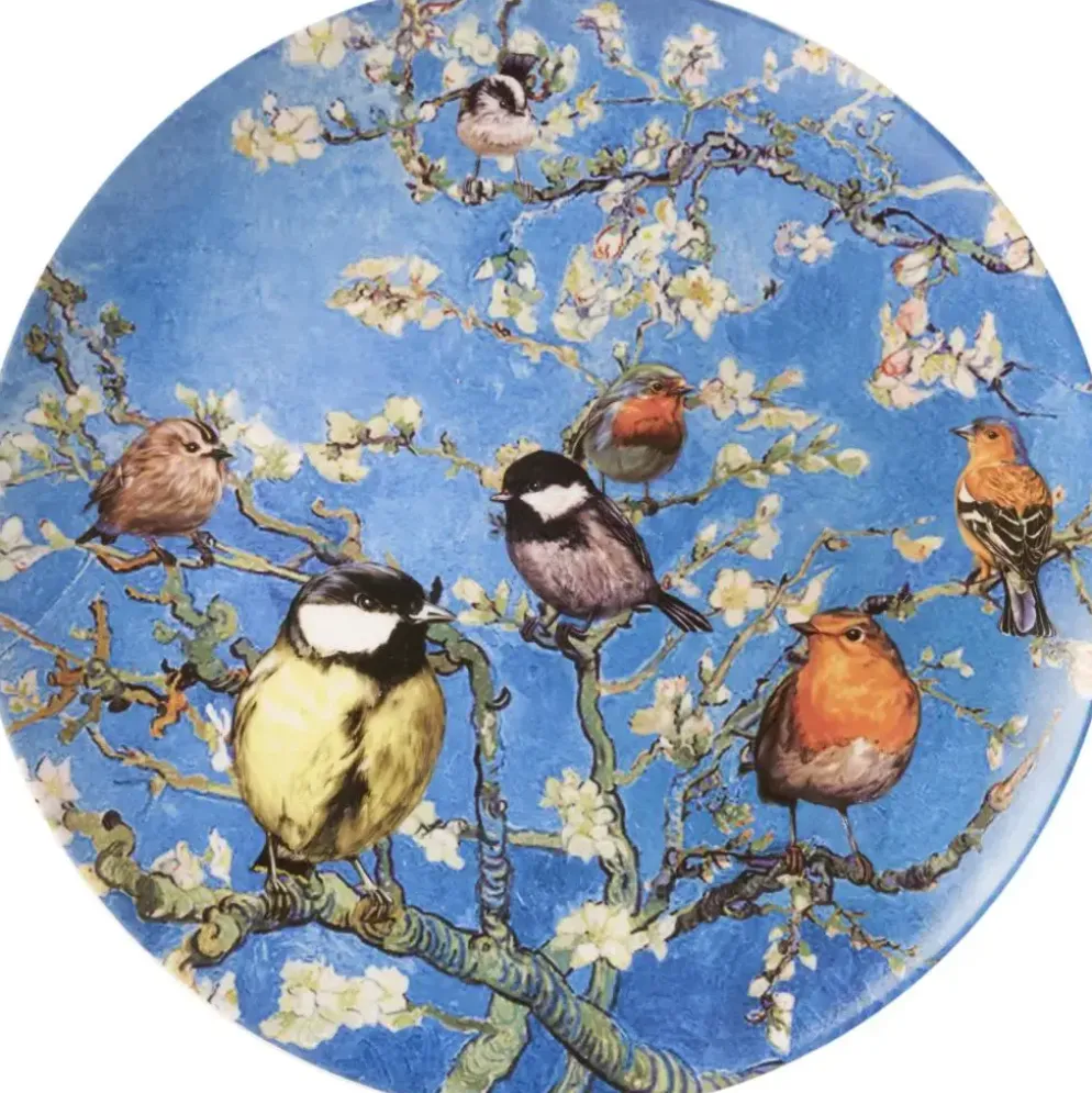 Heinen Delfts Blauw wandbord keramiek vogels van van gogh 31cm delfts blauw