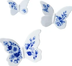 Heinen Delfts Blauw wandornament keramiek vlinder 6/8/10cm delfts blauw 3 stuks
