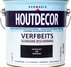 Hermadix houtdecor zijdeglans 2500 ml antraciet (630) dekkend