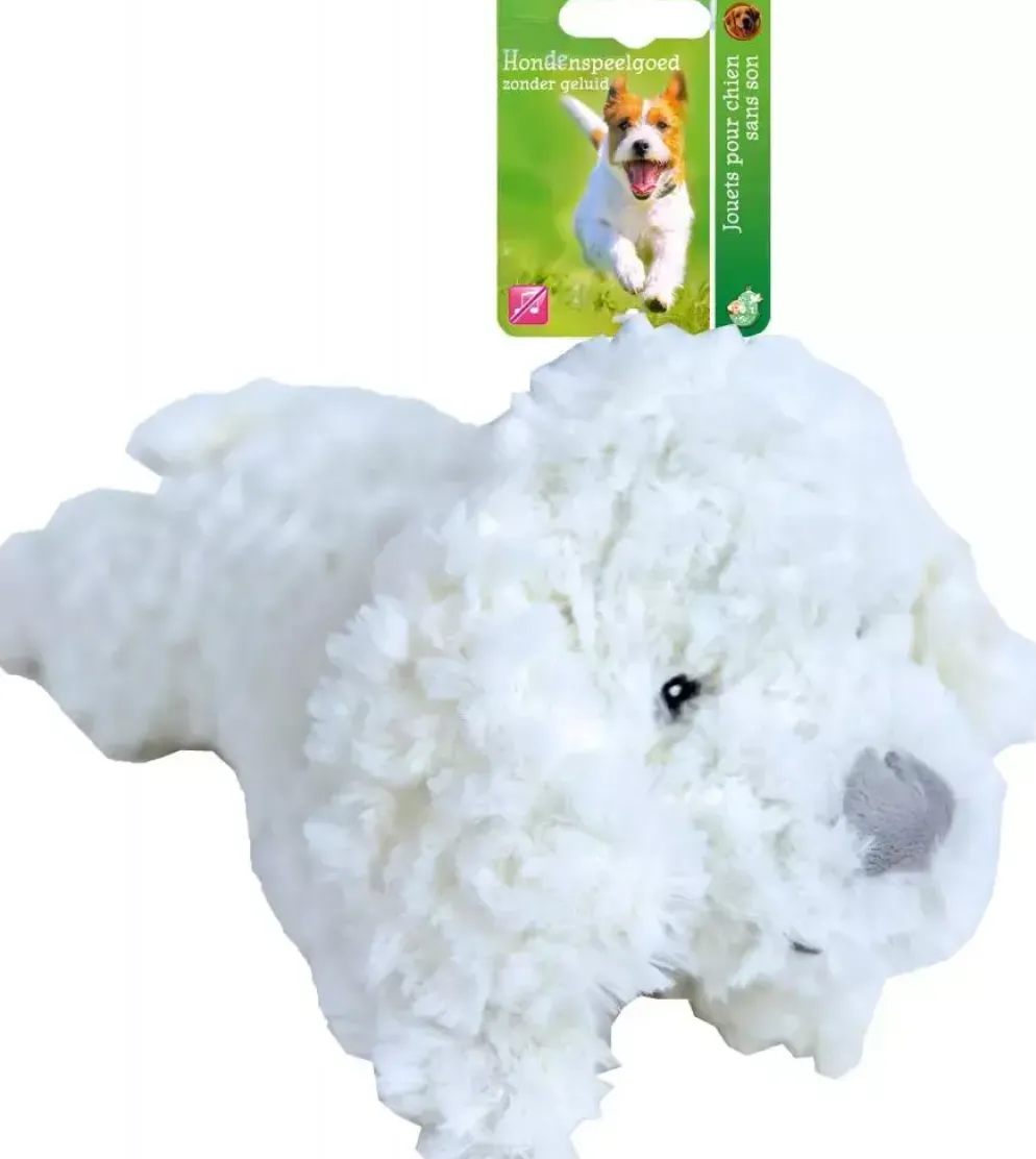 Hondenspeelgoed pluche hond wit, 34 cm zonder geluid.