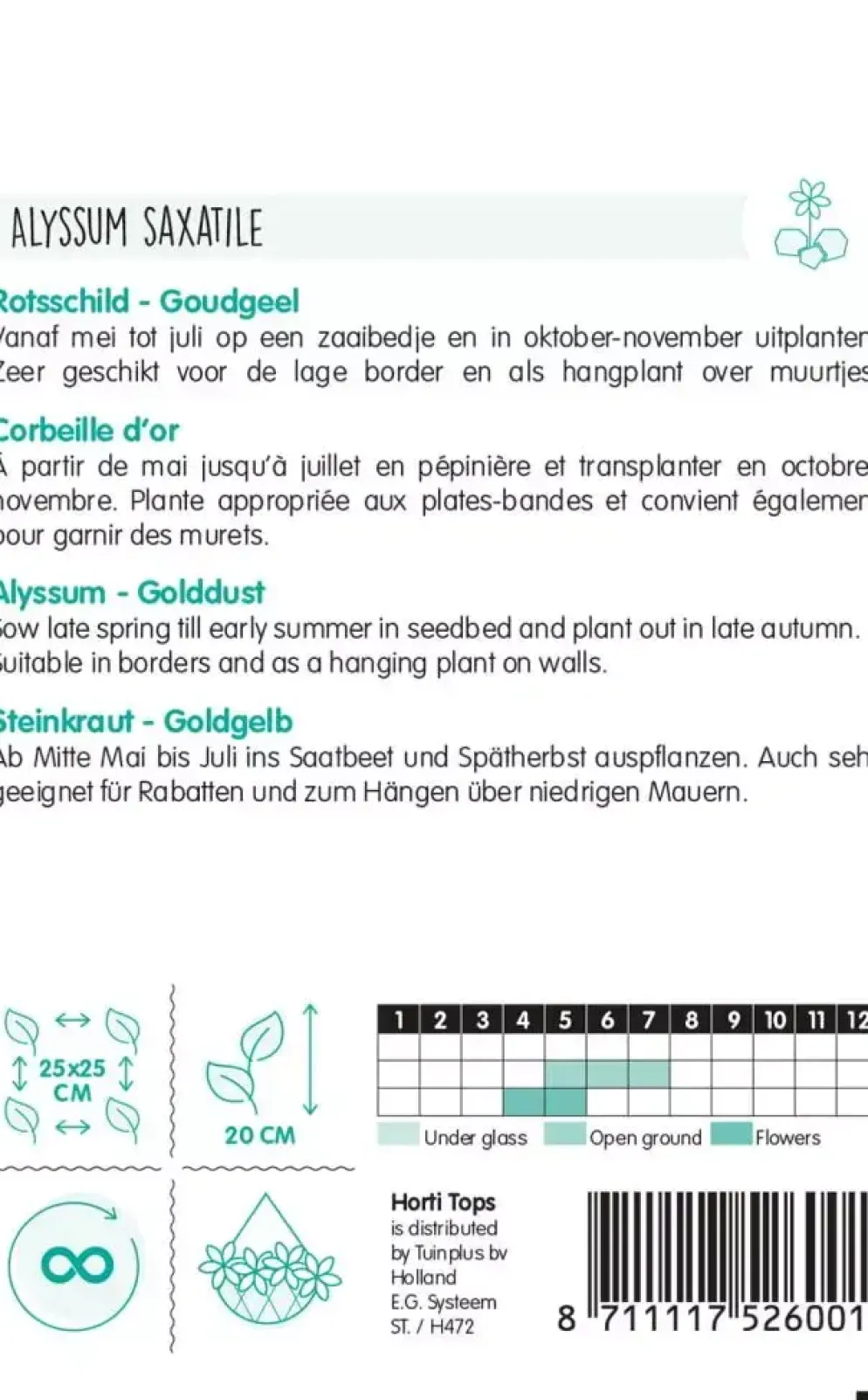 Horti tops zaden Alyssum, Rotsschild goudgeel