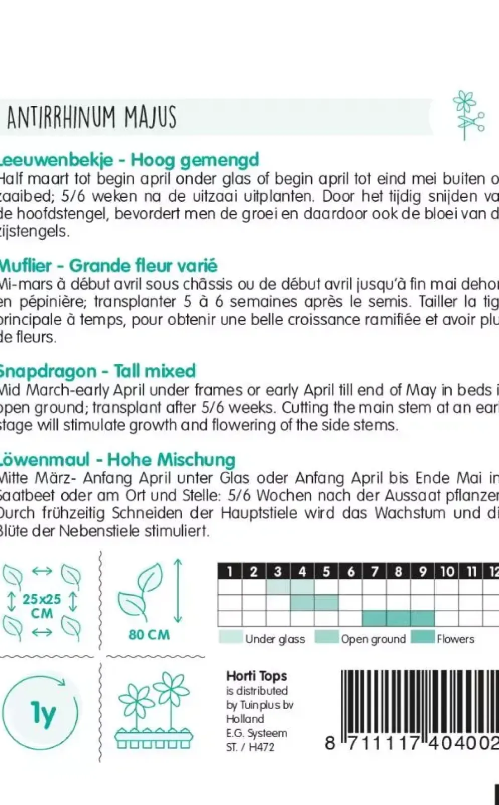 Horti tops zaden antirrhinum, leeuwenbekje hoog gemengd