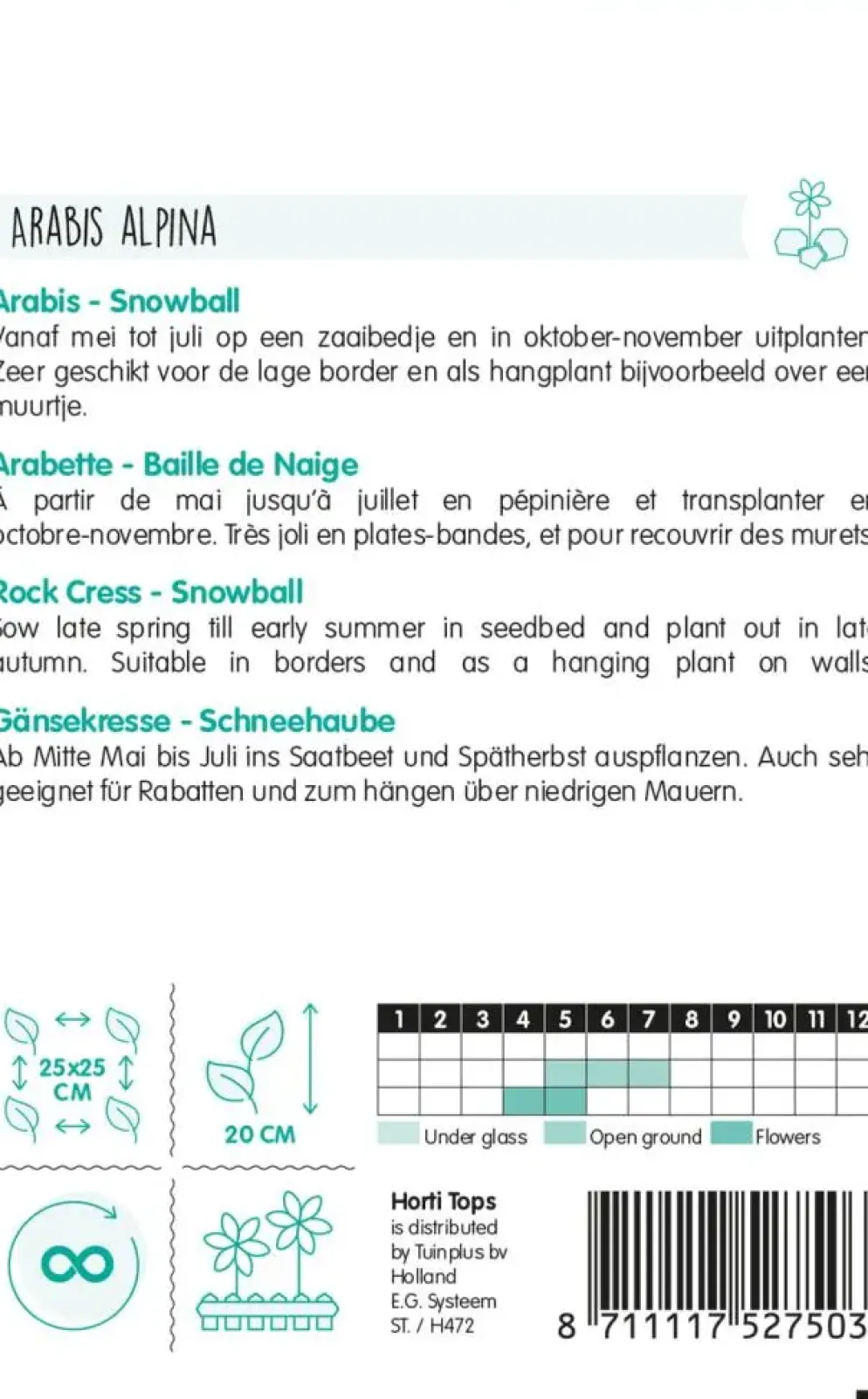Horti tops zaden Arabis, Scheefkelk Snowball