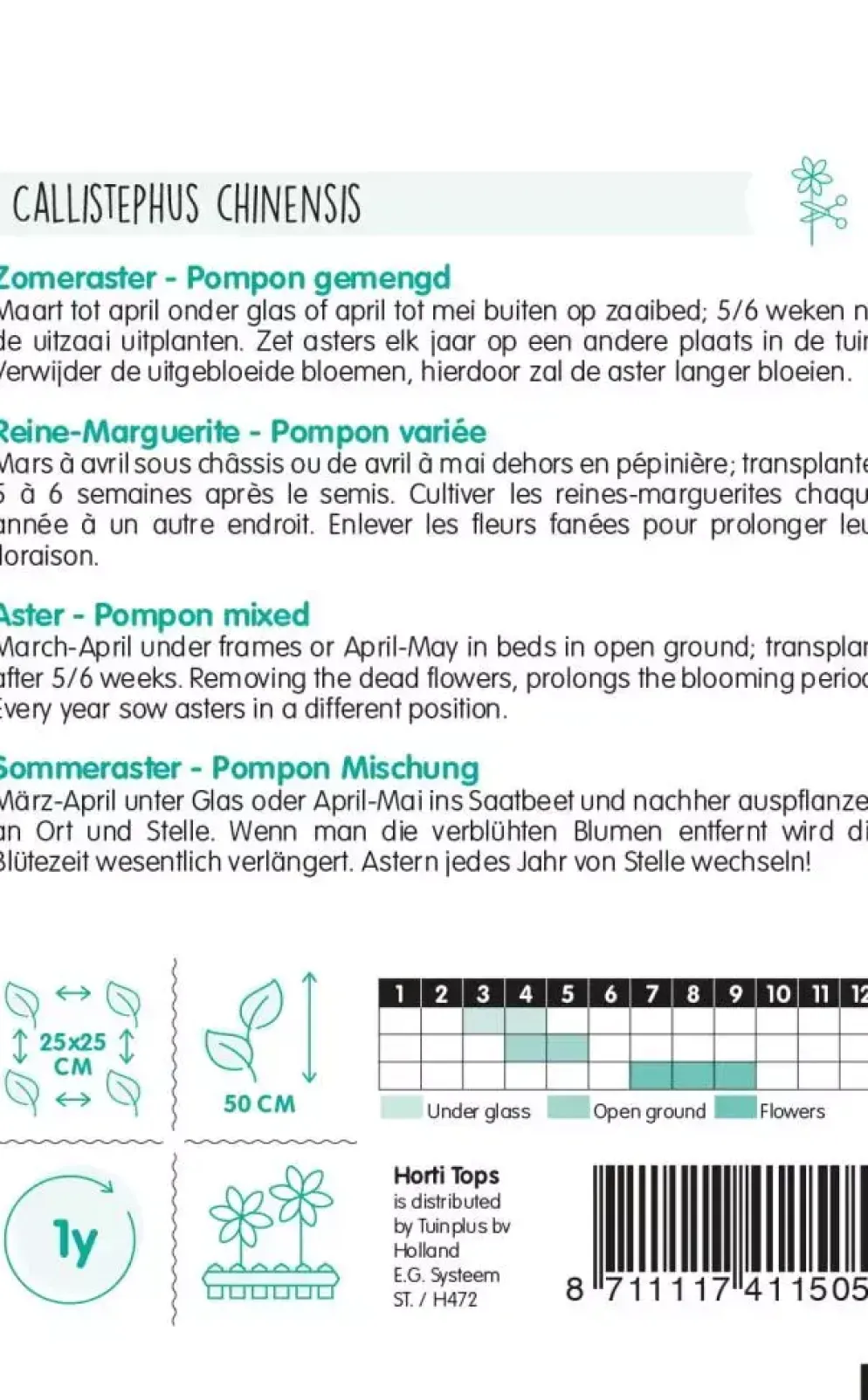 Horti tops zaden callistephus chinensis pompon