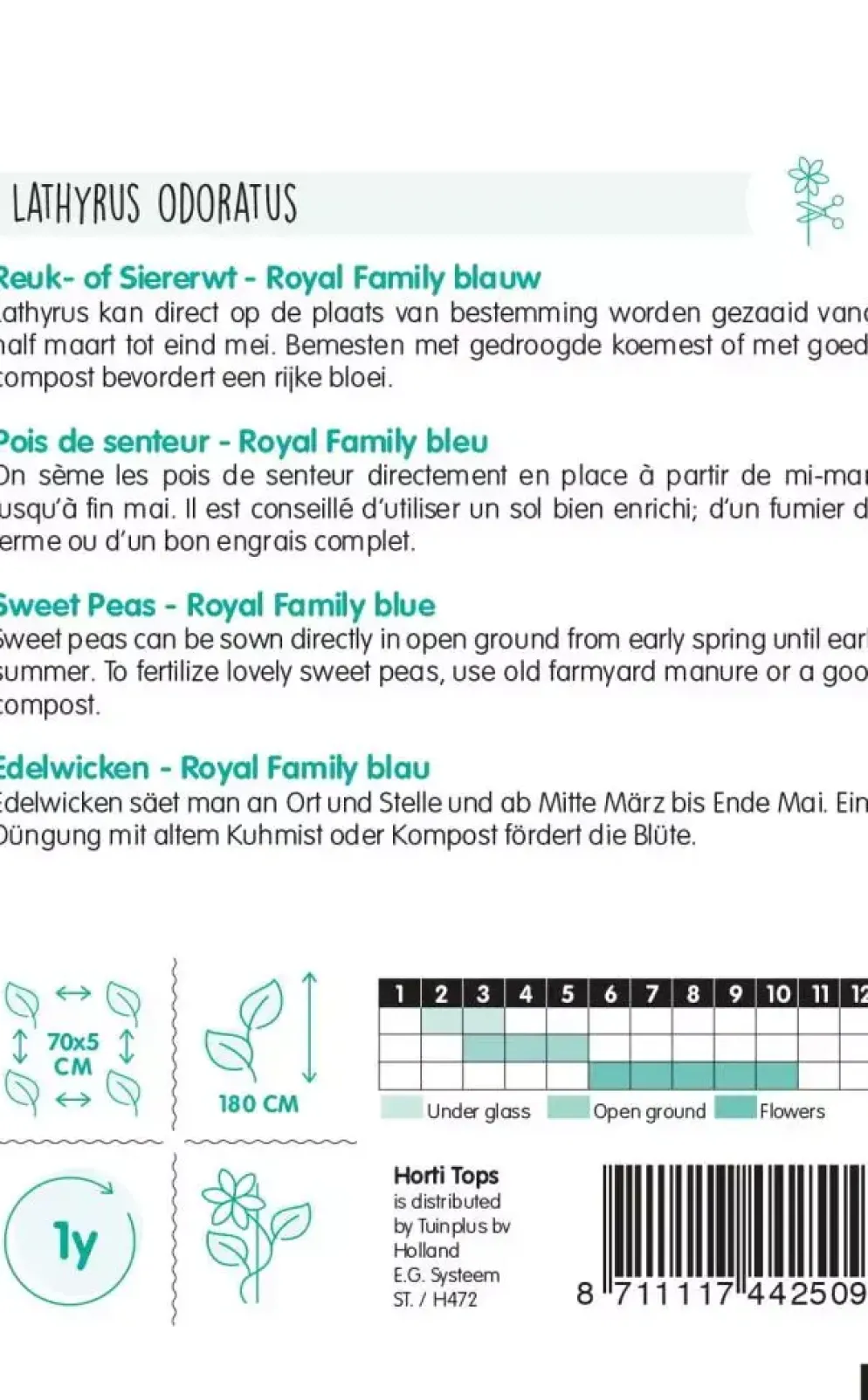 Horti tops zaden lathyrus, reuk- of siererwt royal family blauw