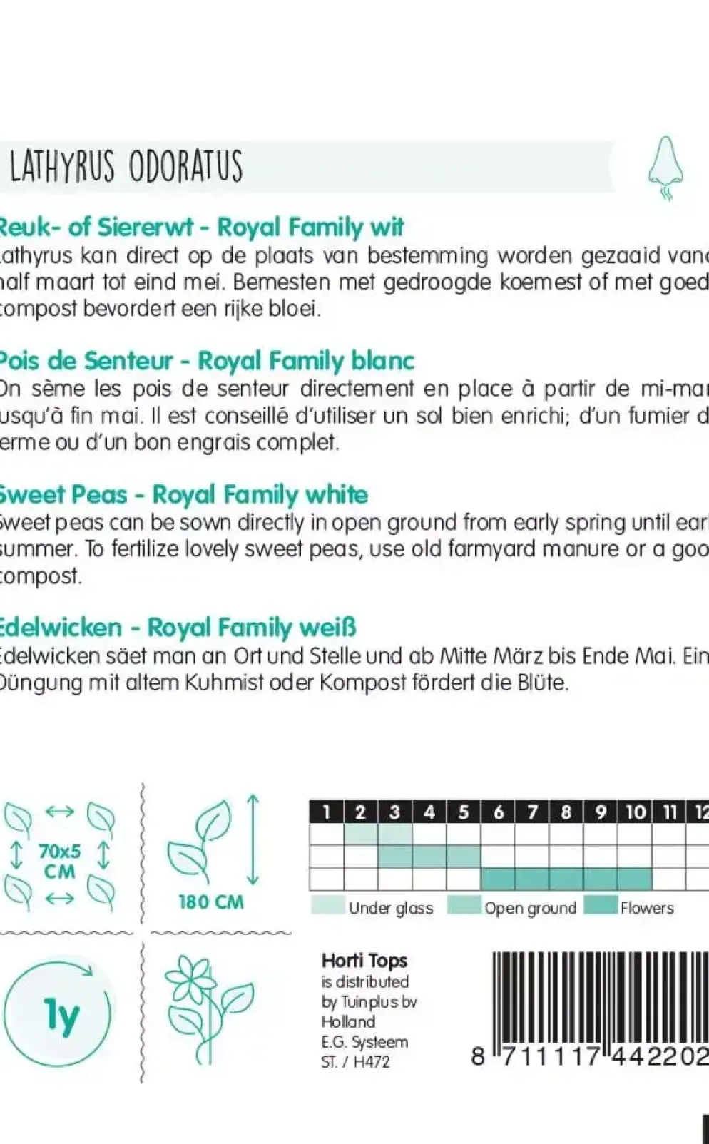 Horti tops zaden lathyrus, reuk- of siererwt royal family wit