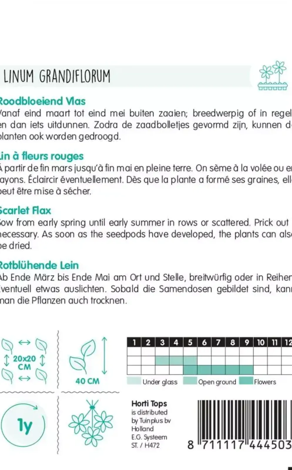 Horti tops zaden linum, roodbloeiend vlas