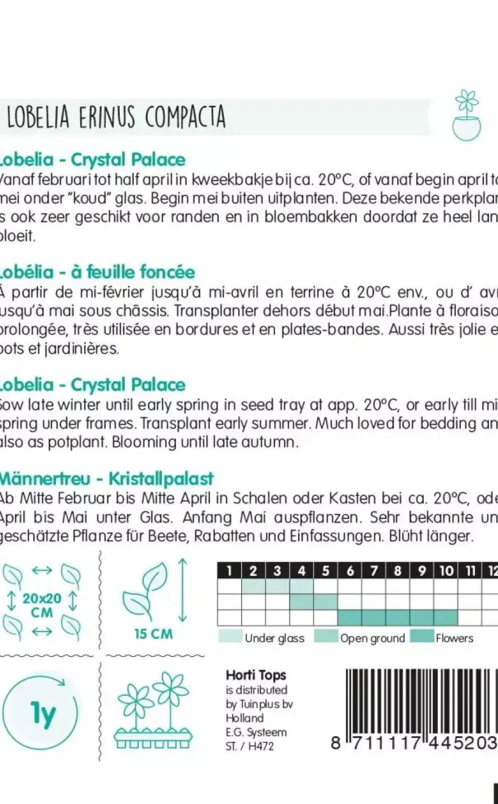Horti tops zaden lobelia crystal palace