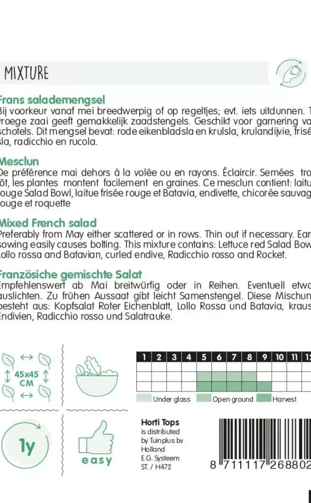 Horti tops zaden mesclun, frans salademengsel