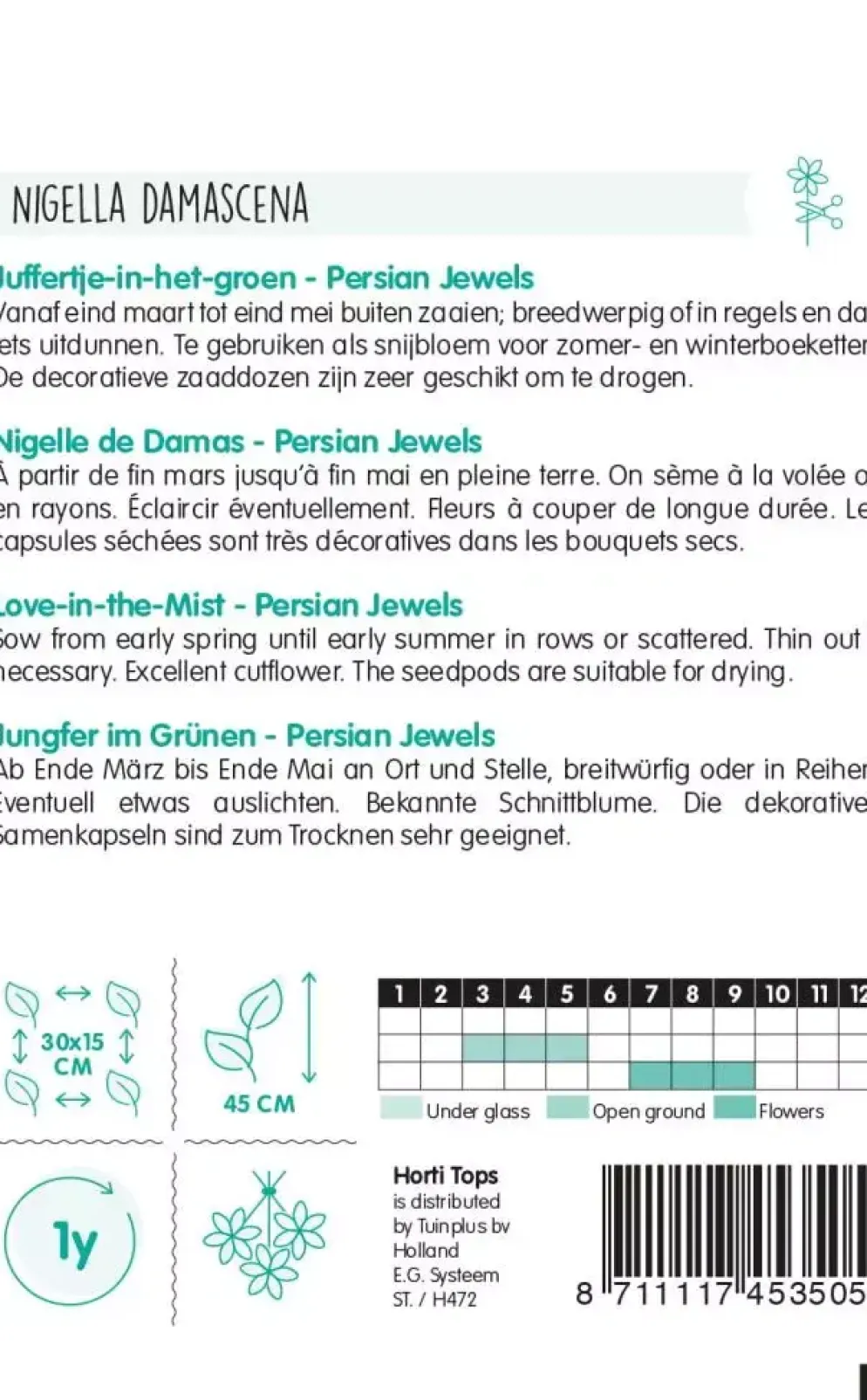 Horti tops zaden nigella, juffertje-in-het-groen persian jewels gemengd