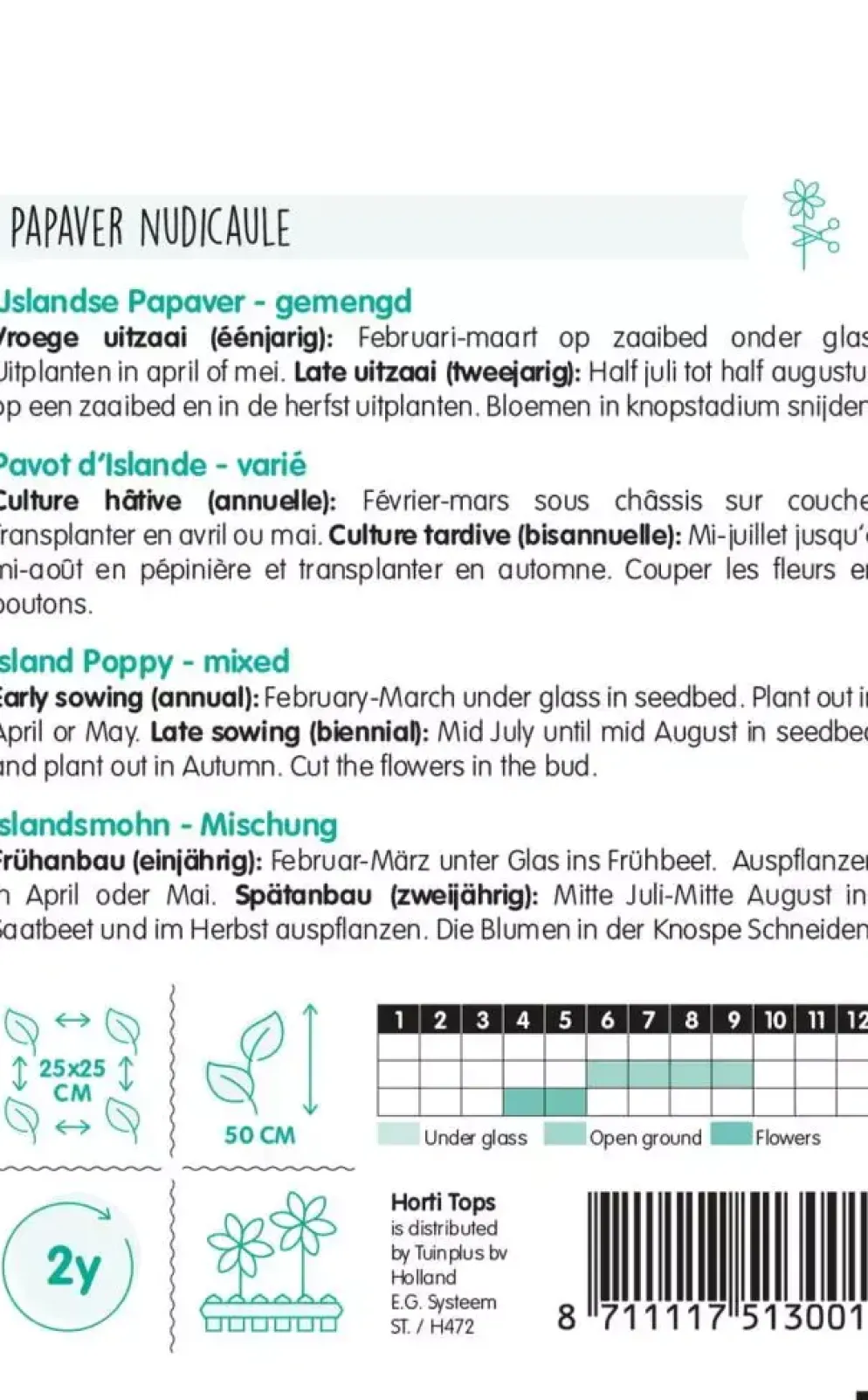 Horti tops zaden papaver, ijslandse papaver gemengd