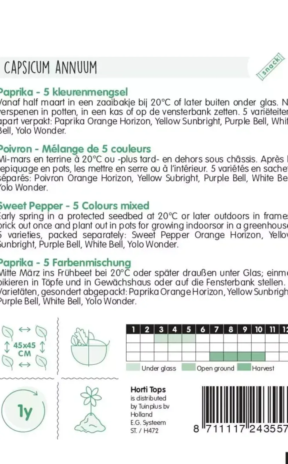 Horti tops zaden Paprika 5 kleuren