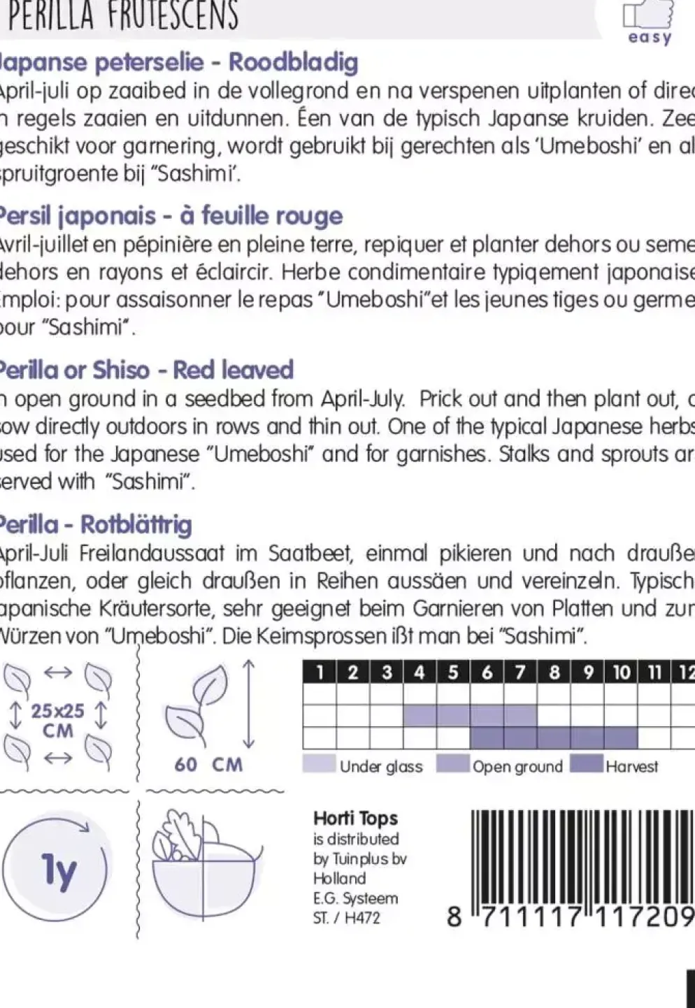 Horti tops zaden perilla, shiso paarsbladig