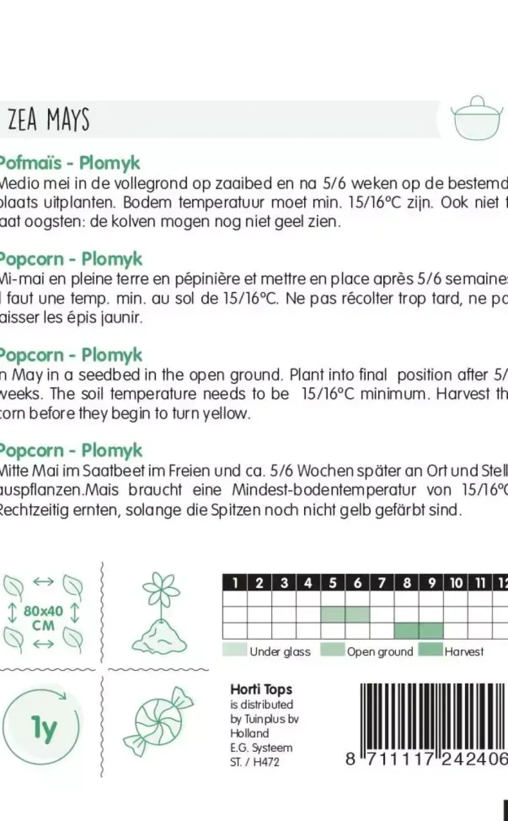 Horti tops zaden pofmais/popcorn plomyk, type peppi