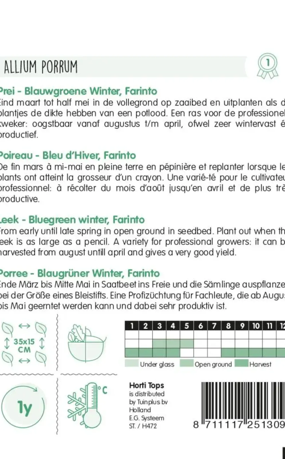 Horti tops zaden prei blauwgroene winter farinto