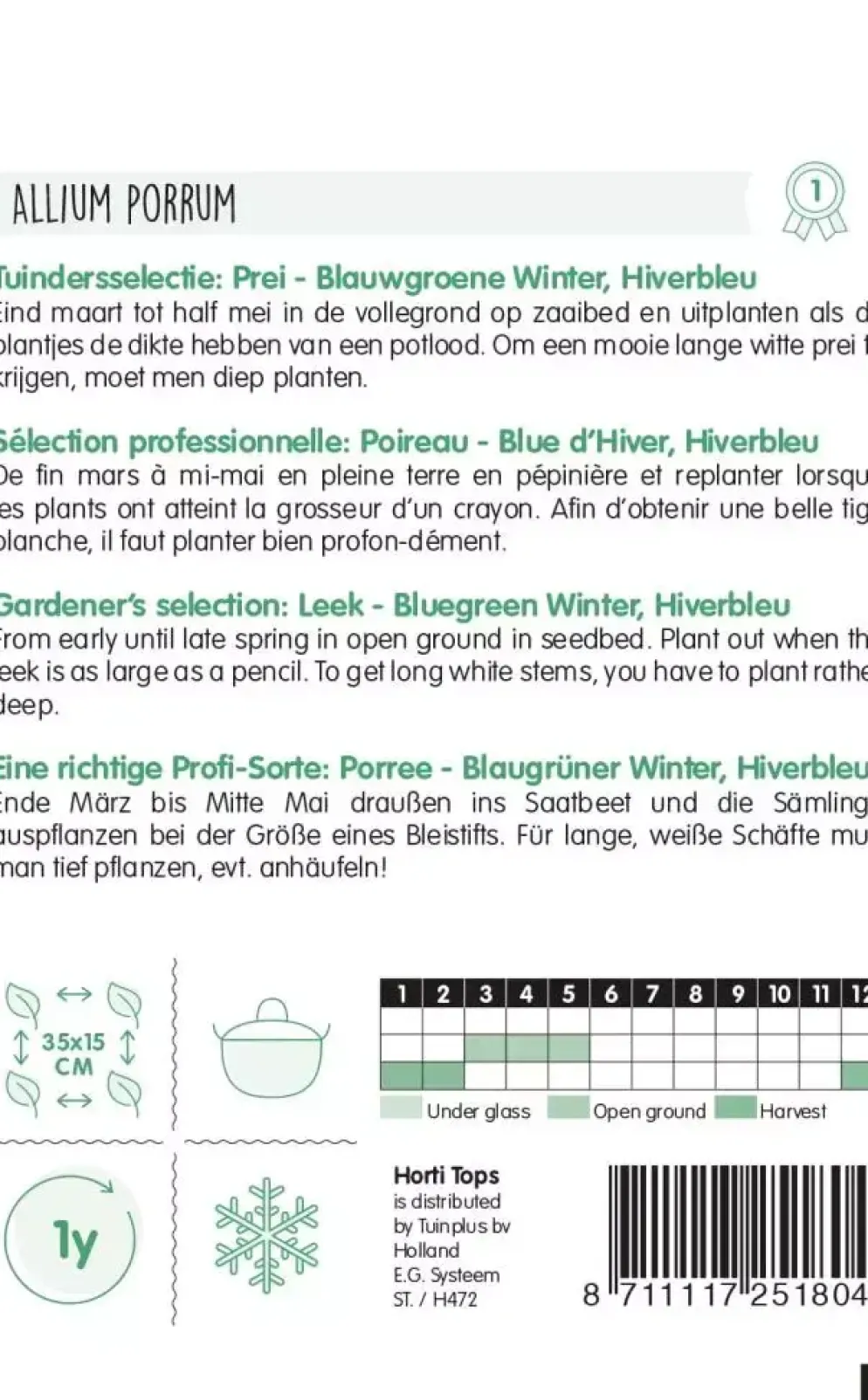 Horti tops zaden Prei Blauwgroene Winter, Sel. Hiverbleu