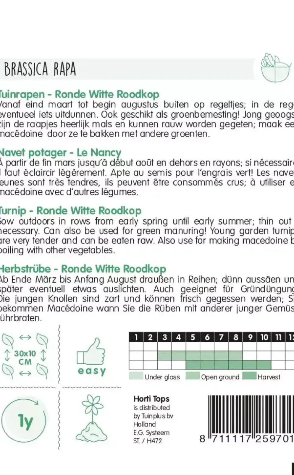 Horti tops zaden rapen ronde witte roodkop (nancy)