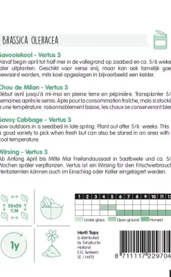 Horti tops zaden savooiekool vertus