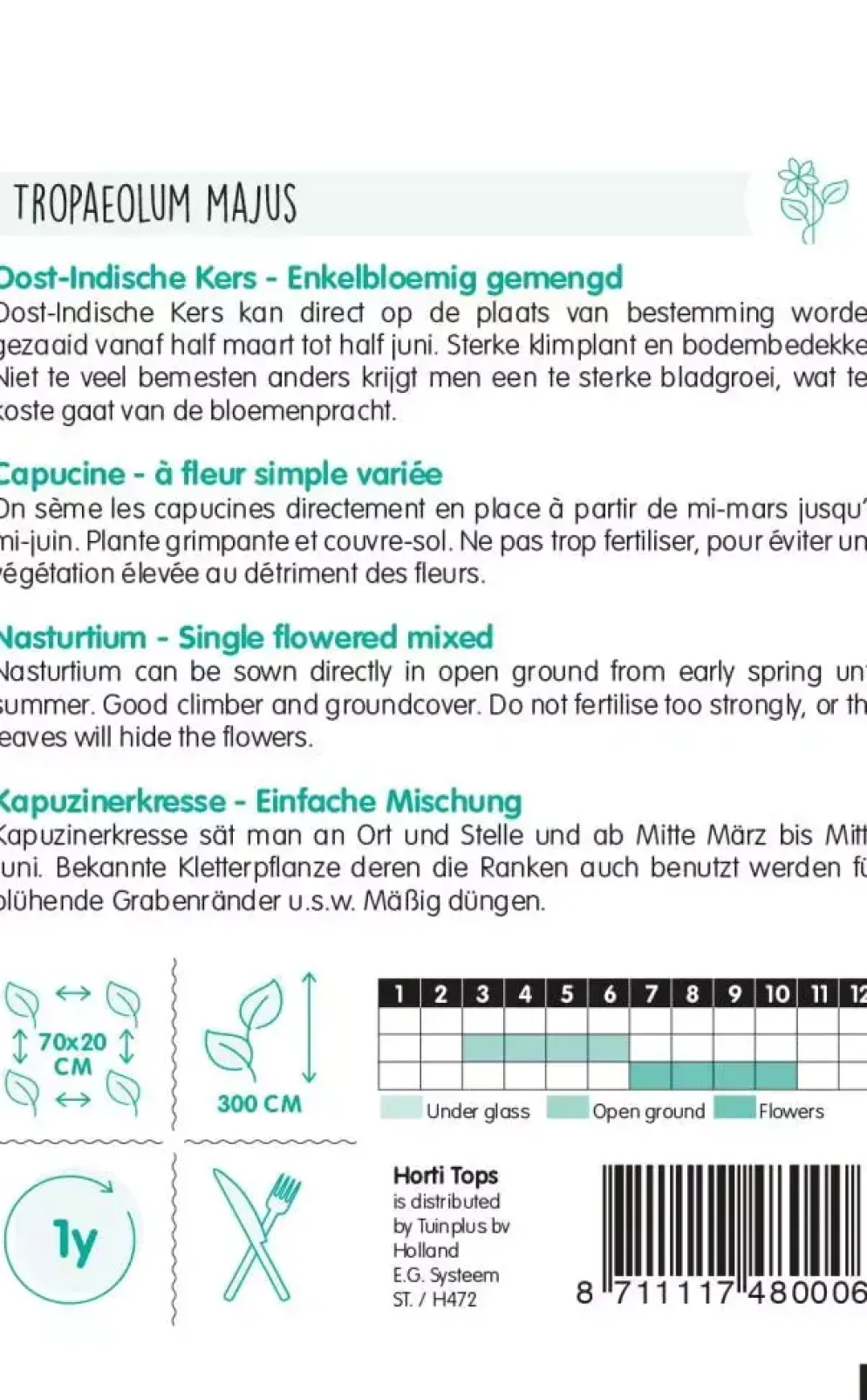 Horti tops zaden tropaeolum, oost-indische kers enkelbloemig gemengd