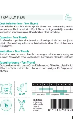 Horti tops zaden tropaeolum, oost-indische kers tom thumb