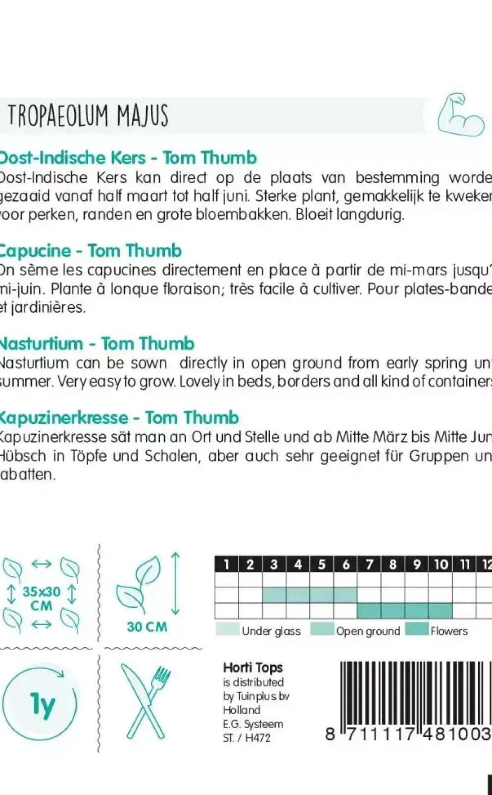 Horti tops zaden tropaeolum, oost-indische kers tom thumb
