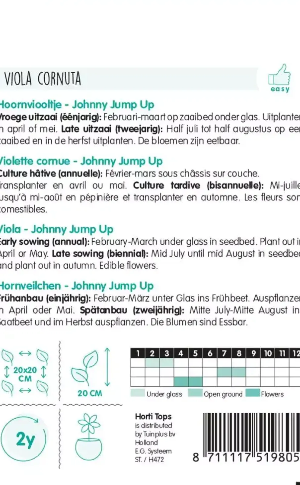 Horti tops zaden viola, hoornviooltje johnny jump up