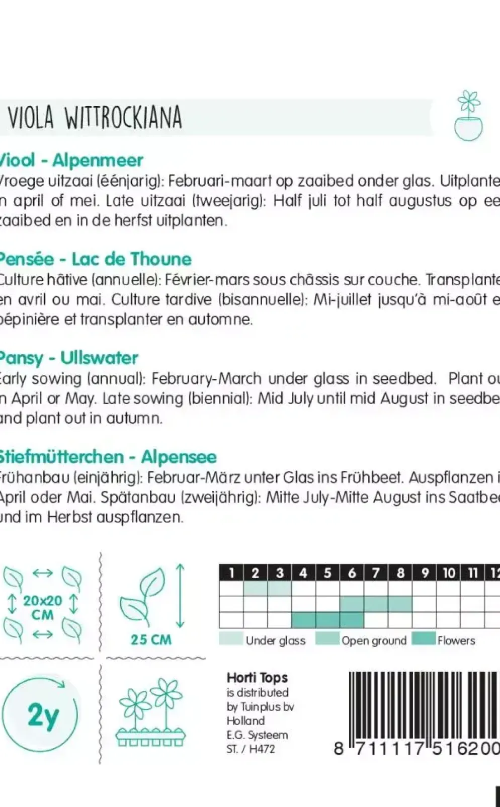 Horti tops zaden viola, viool alpenmeer