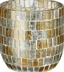 House of Seasons theelichthouder glas mozaik 9.5x9.5cm transparant