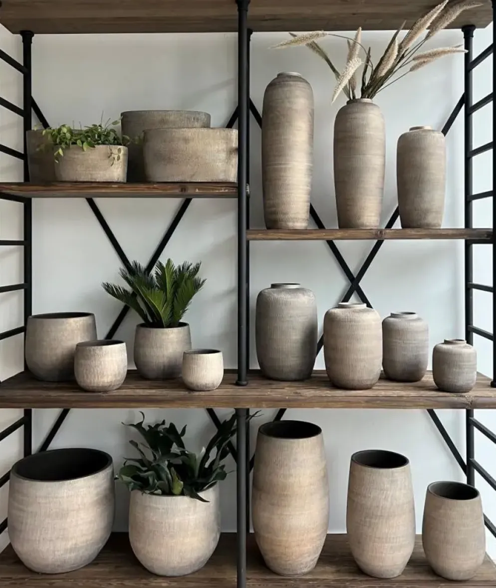 HS Potterie vaas keramiek miami 29x50cm grijs/bruin