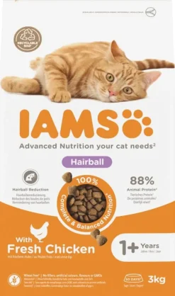 Iams Adult Hairball kattenvoer tarwevrij verse kip 3kg