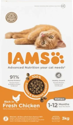 Iams kittenvoer 1-12 maanden verse kip 3kg