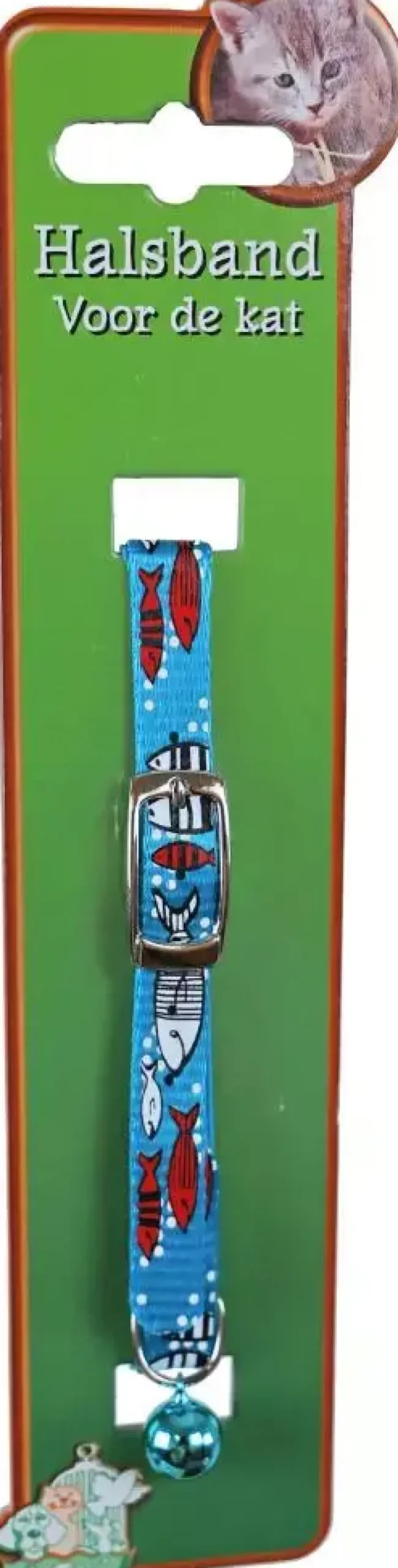 Kattenhalsband nylon cartoon vis, blauw.