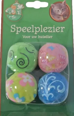 Kattenspeelgoed blister à 4 pluche rammelbal, pastel